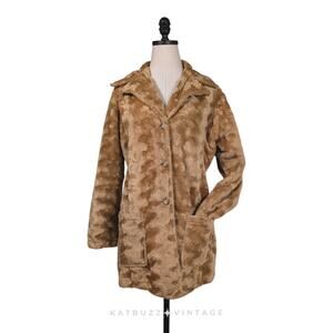 Charlotte Russe Faux Fur Coat Jacket L Tan Brown Vintage Y2K Retro Teddy Glam
